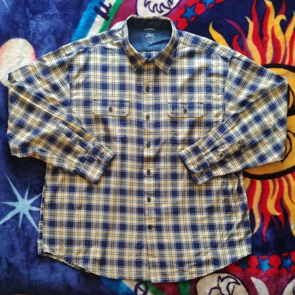IZOD XXL 2XL Yellow Plaid Long Sleeve Button Down